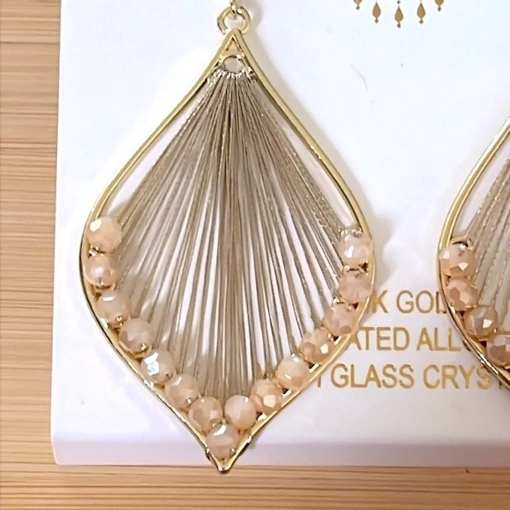 Brand New Eye Candy 14K Gold Plated Drop Earrings Threaded w/ Glass Crystals